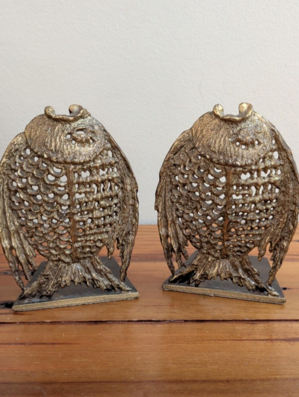 Vintage Cast Metal Fish-Shaped Ornate Bookends 1950's